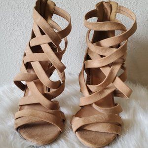 Tan Strapped Sandal Heels- Open toe